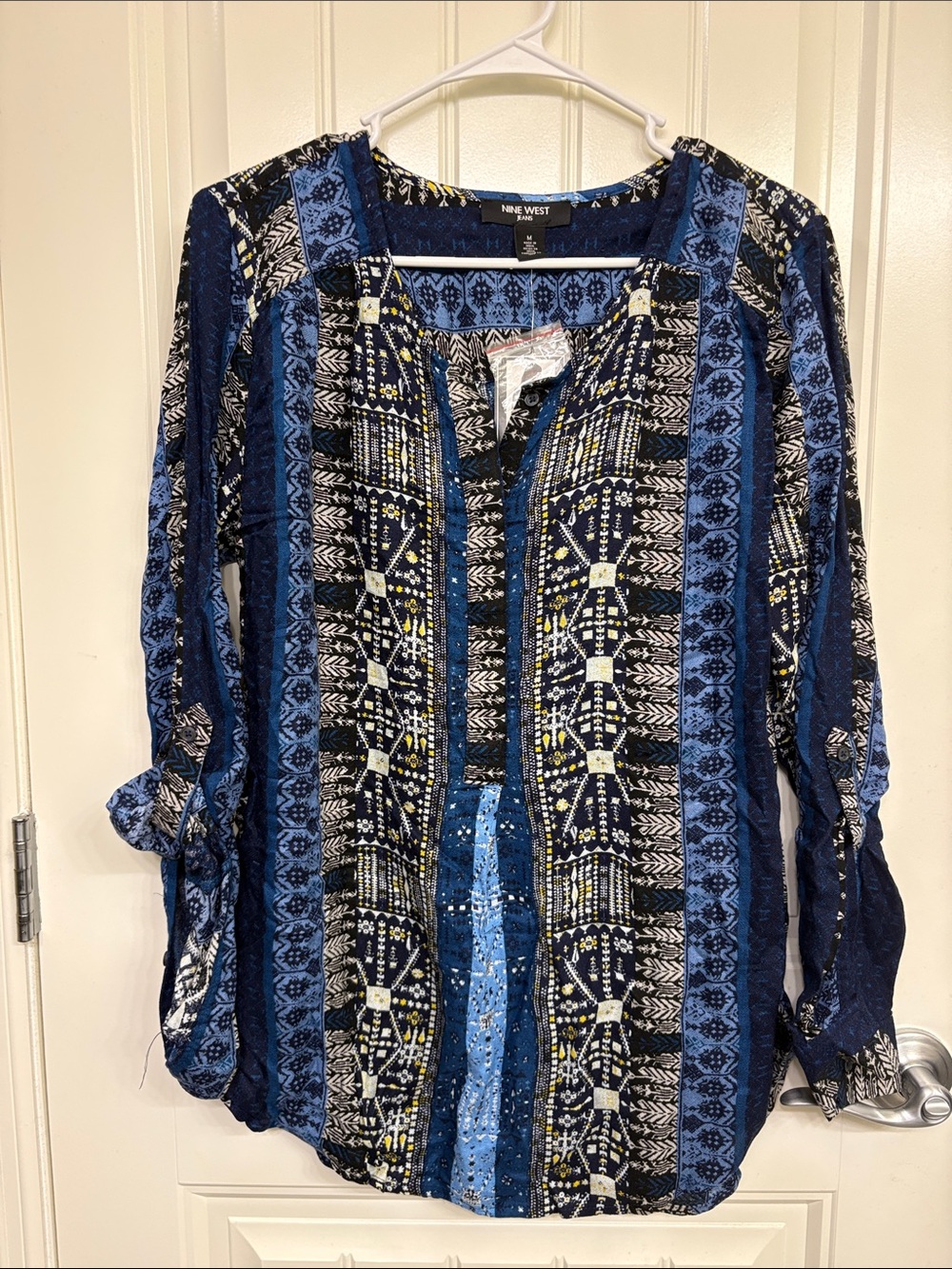 NWT Nine West Blue Patterned Boho Tunic Top